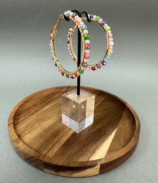 Multi Colored Woven Bead Hoops