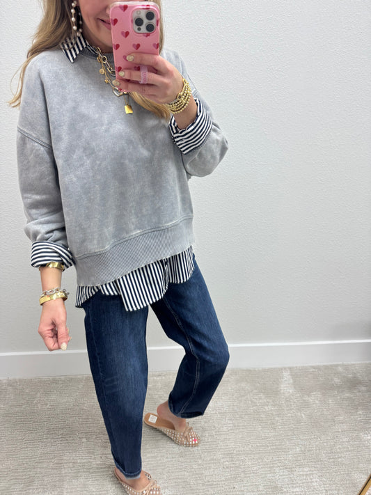 Gray High Low Pullover Top