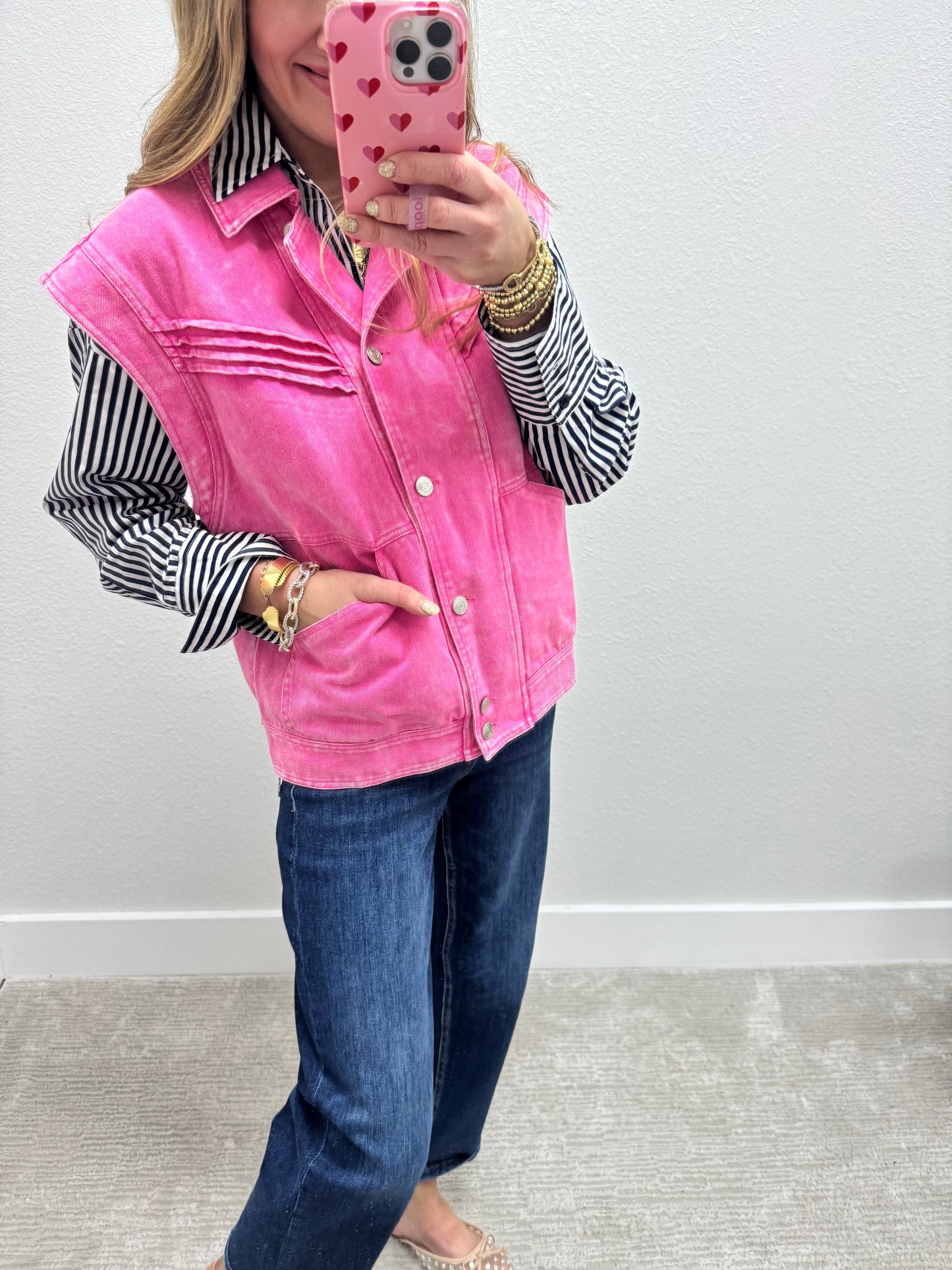 Pink Denim Vest