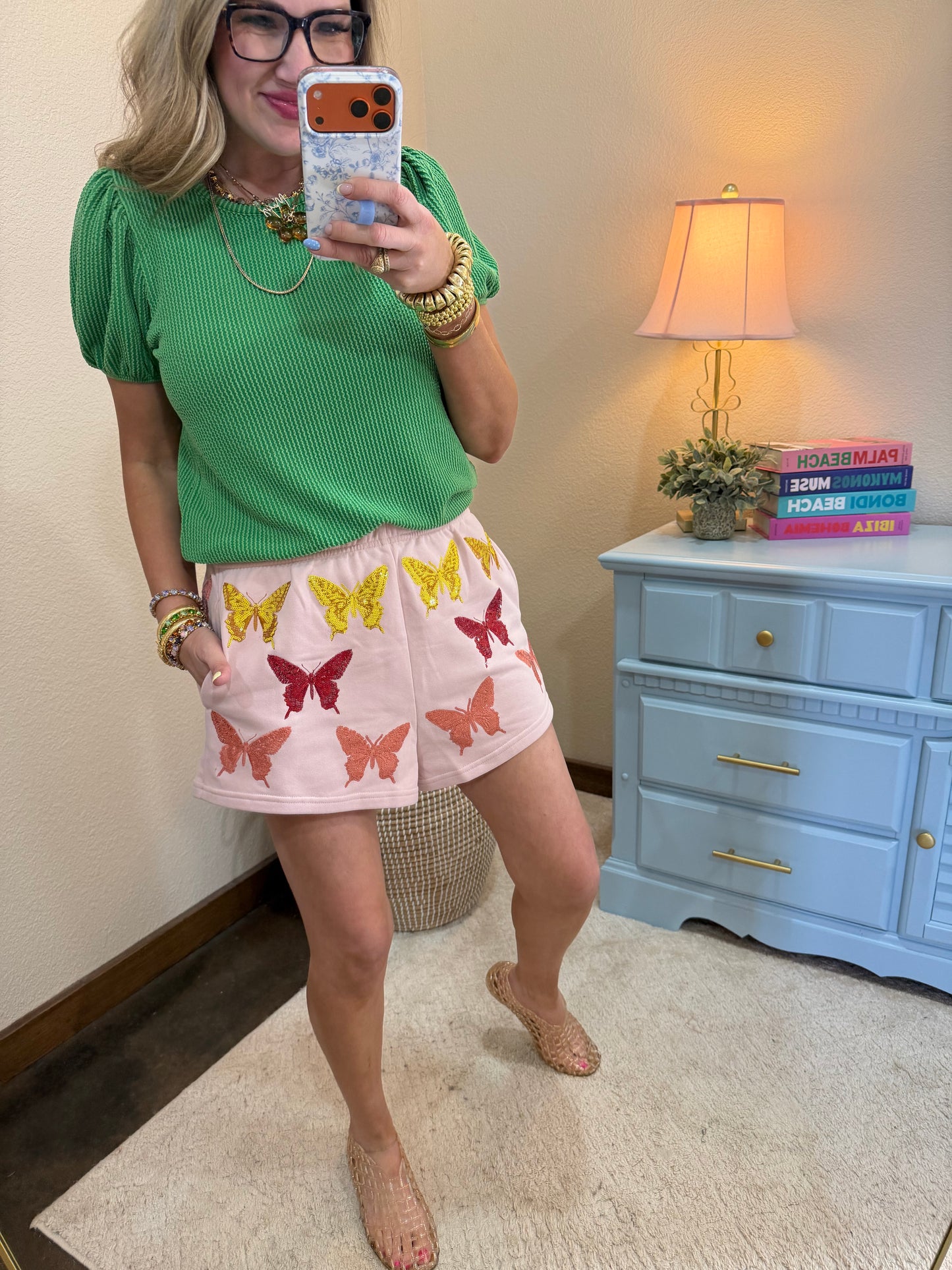 Green Ribbed Puff Sleeve Top