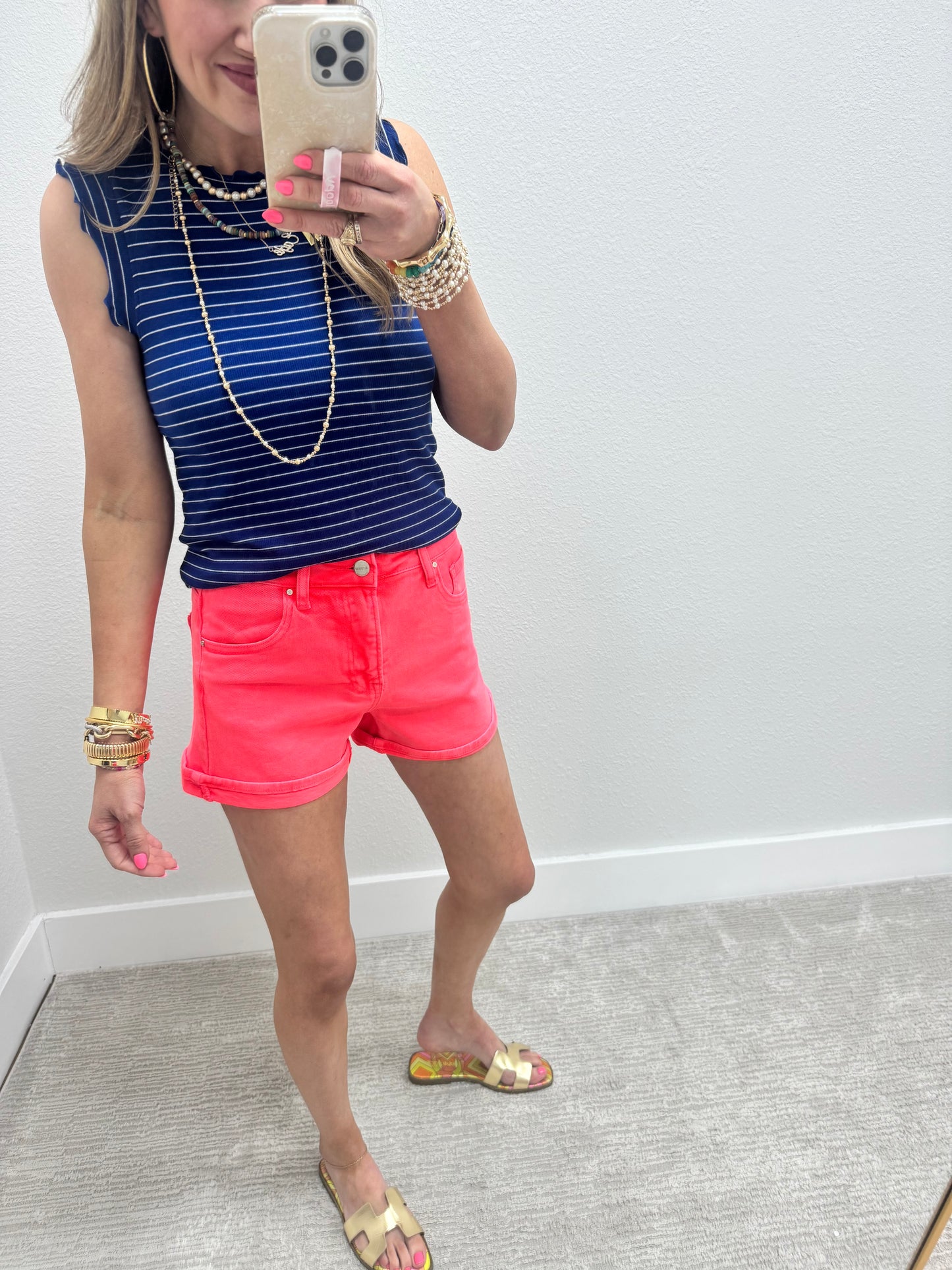 Risen Neon Coral Tummy Control High Rise Cuffed Shorts FS