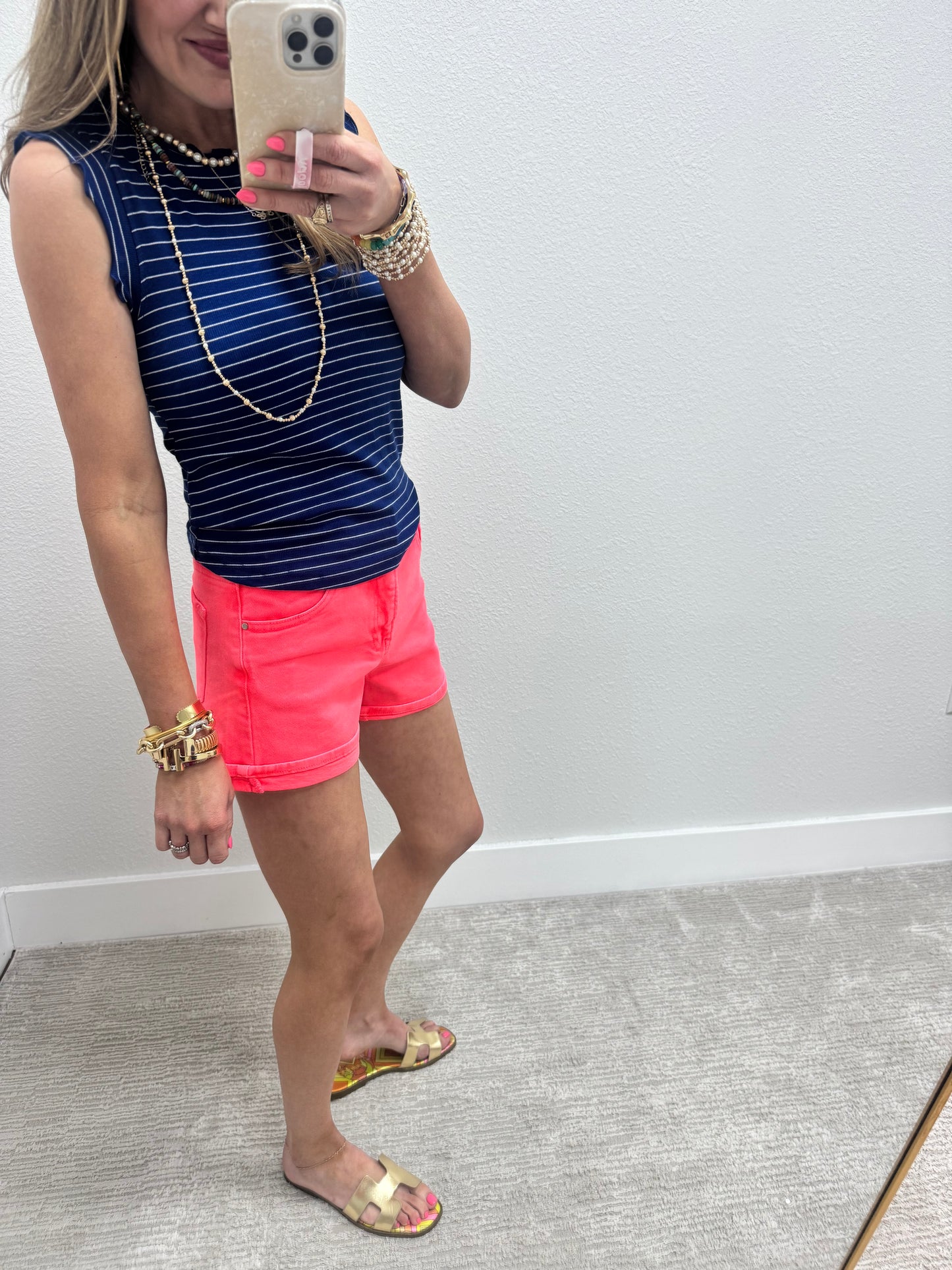 Risen Neon Coral Tummy Control High Rise Cuffed Shorts FS