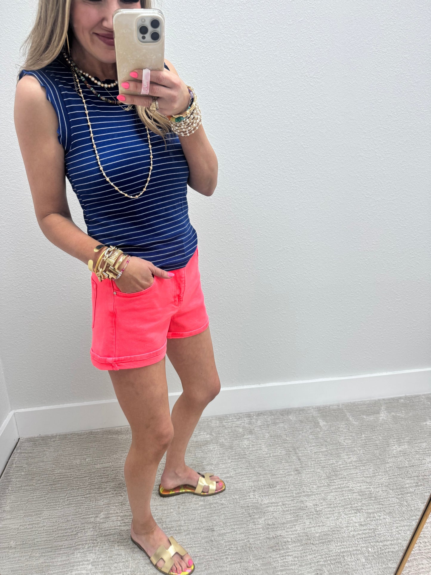 Risen Neon Coral Tummy Control High Rise Cuffed Shorts FS