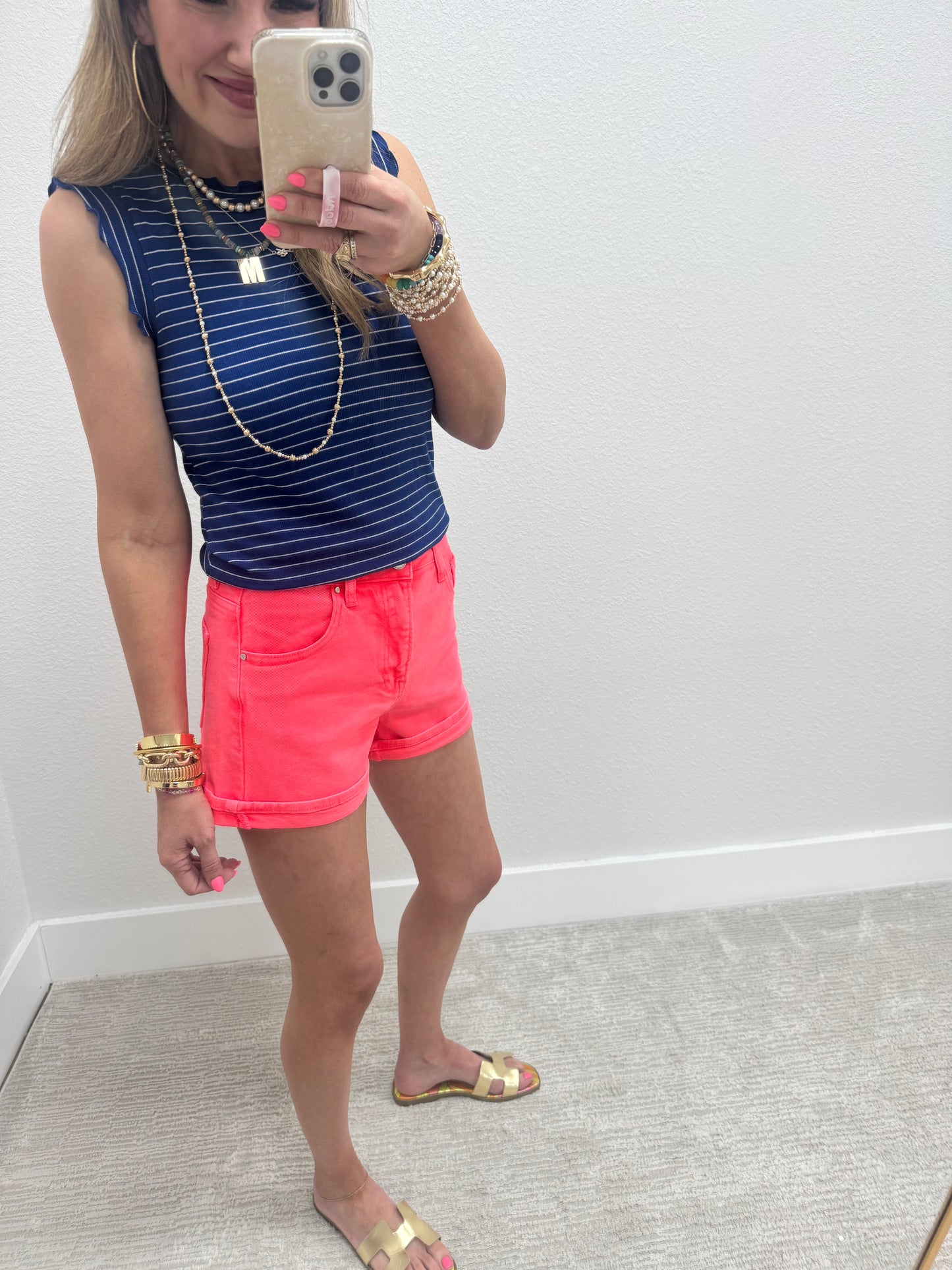 Risen Neon Coral Tummy Control High Rise Cuffed Shorts FS