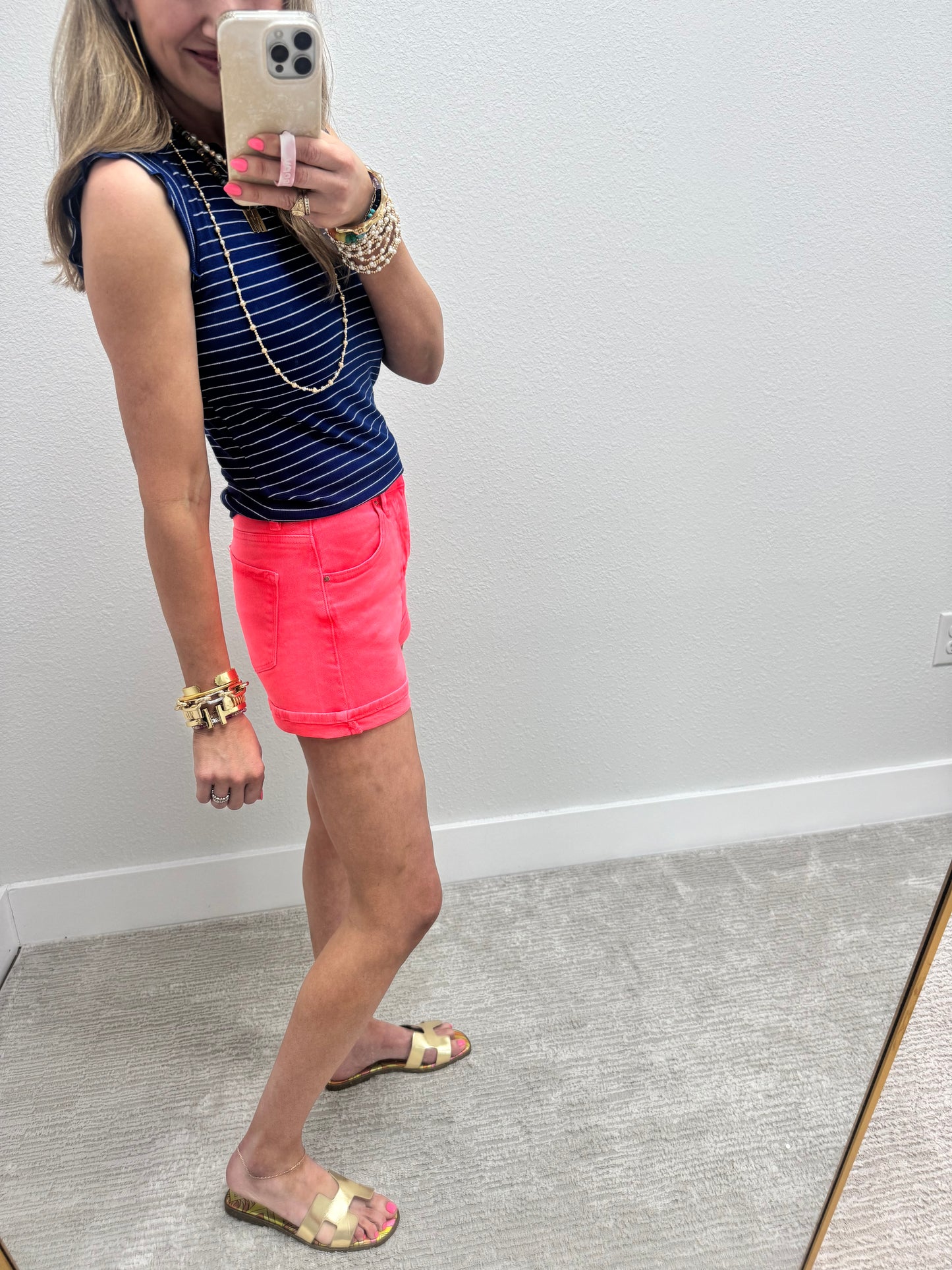 Risen Neon Coral Tummy Control High Rise Cuffed Shorts FS