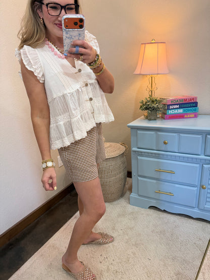 Off White Tawill Denim Pintuck Pleated  Button Up Top