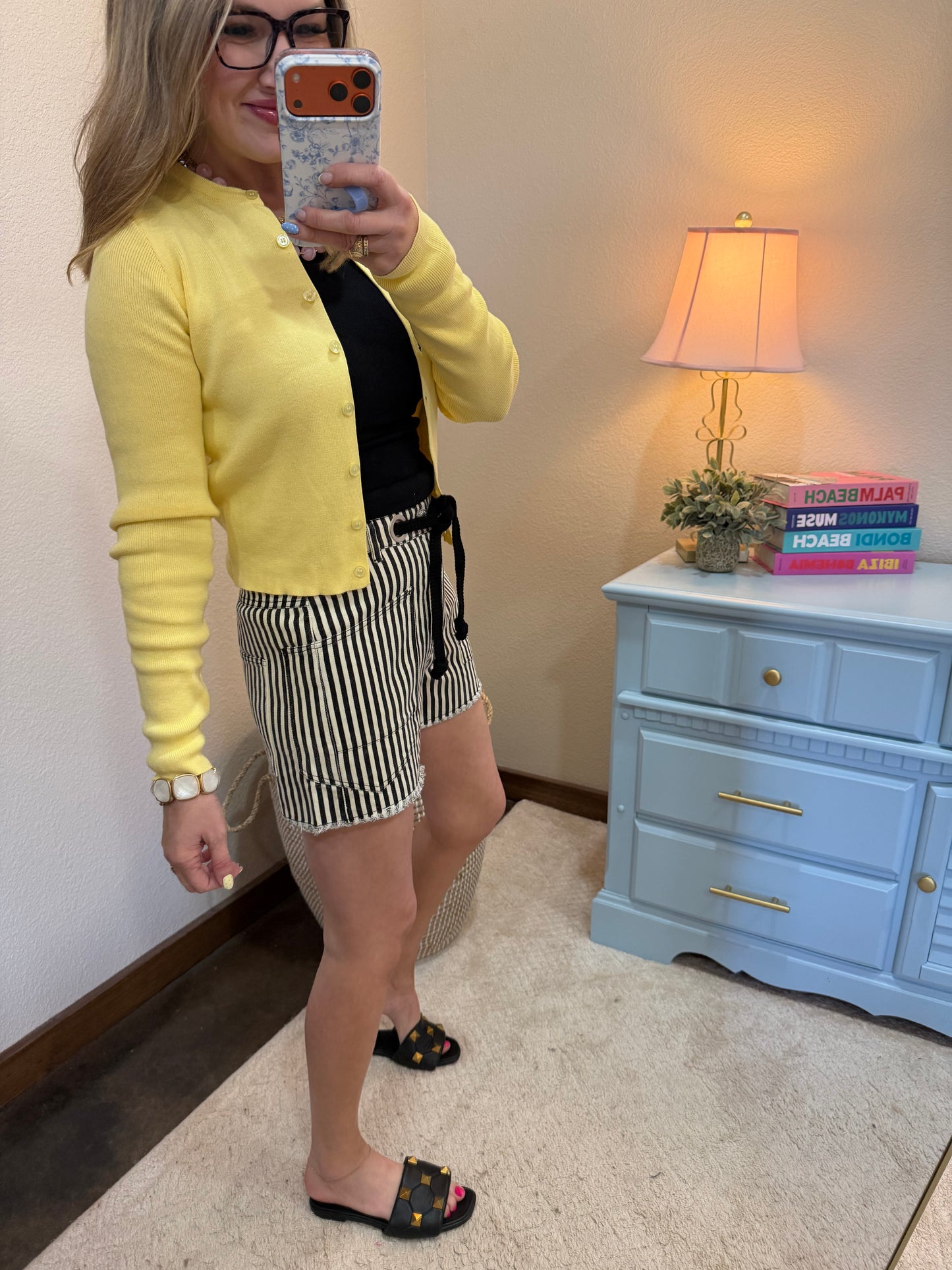 Black Braided Belt Stripe Casual Shorts