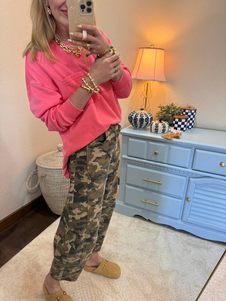 Bright Pink Half Zip High Collared Pullover Sweater