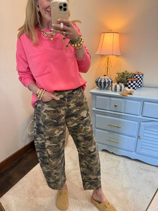 Bright Pink Half Zip High Collared Pullover Sweater