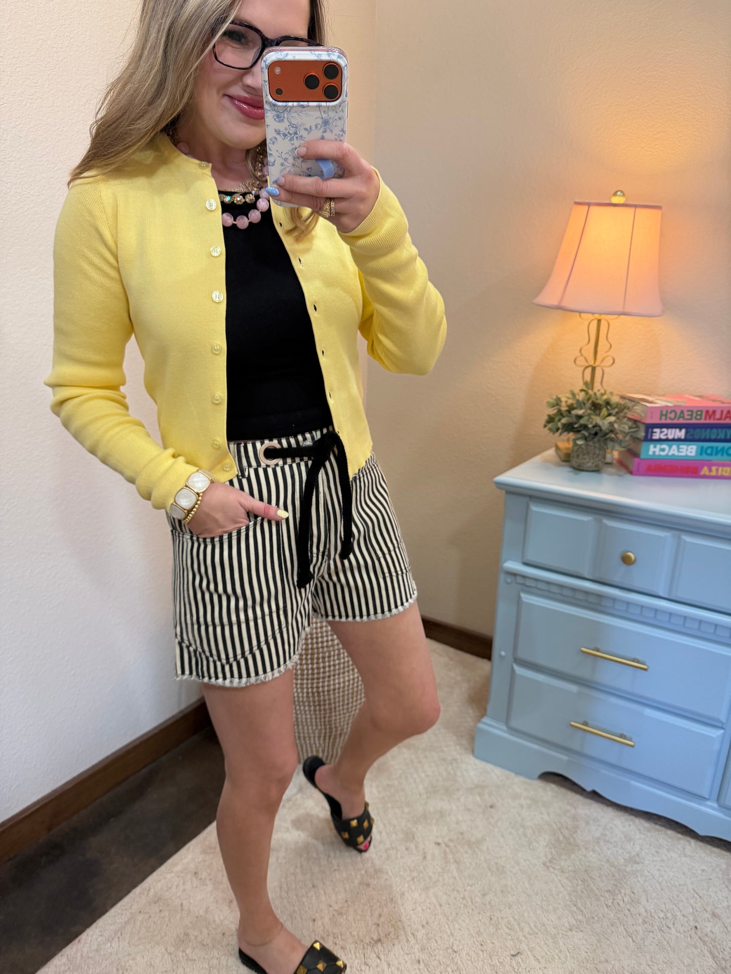 Black Braided Belt Stripe Casual Shorts