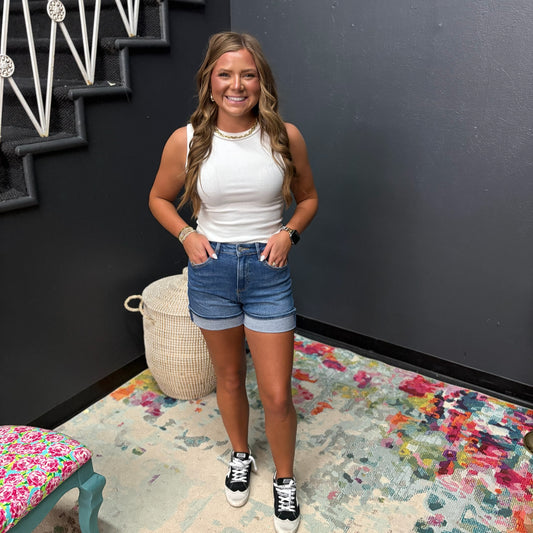 Bayeas High Rise Denim With Rolled Cuff Shorts