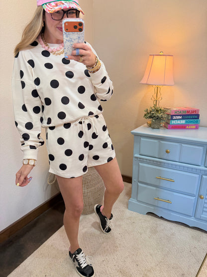 Black and Cream Polka Dot Short Set