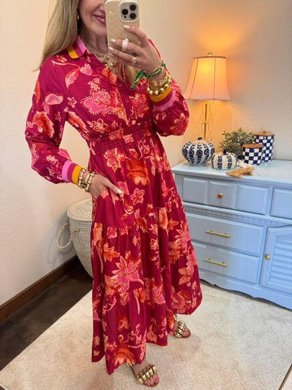 Fuchsia Mix Printed Midi Dress FS