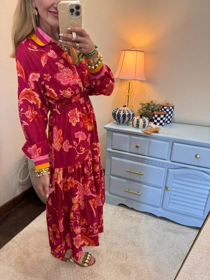 Fuchsia Mix Printed Midi Dress FS