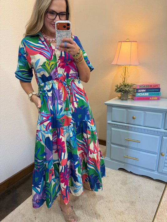 Royal Mix Floral Long Dress