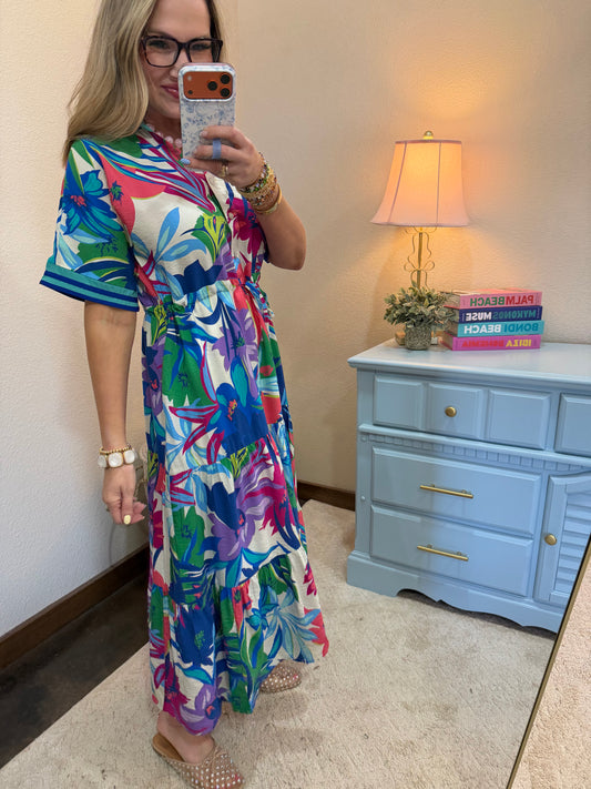 Royal Mix Floral Long Dress