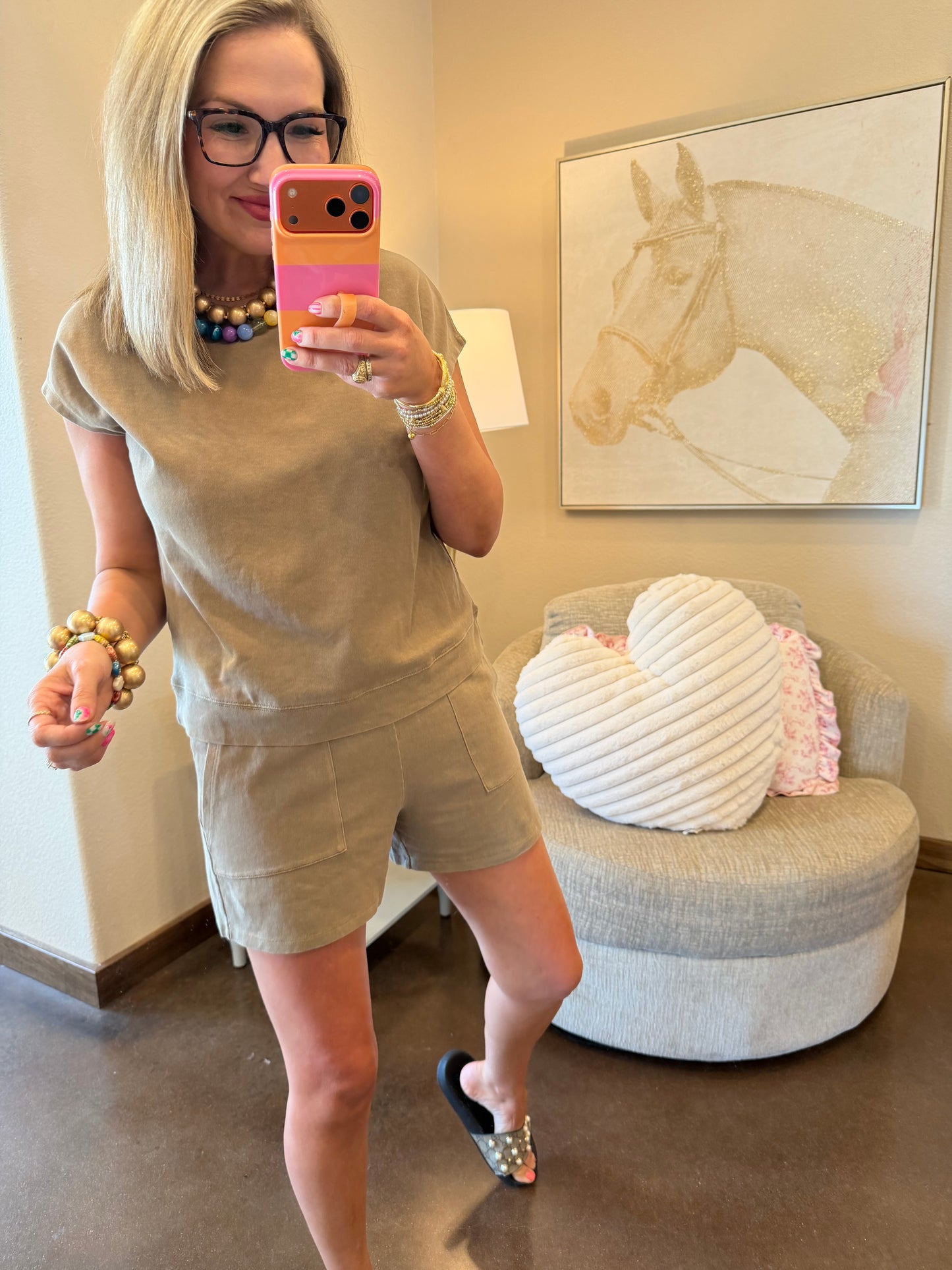 Mocha Sleeveless Crew Neck Top And Shorts Set