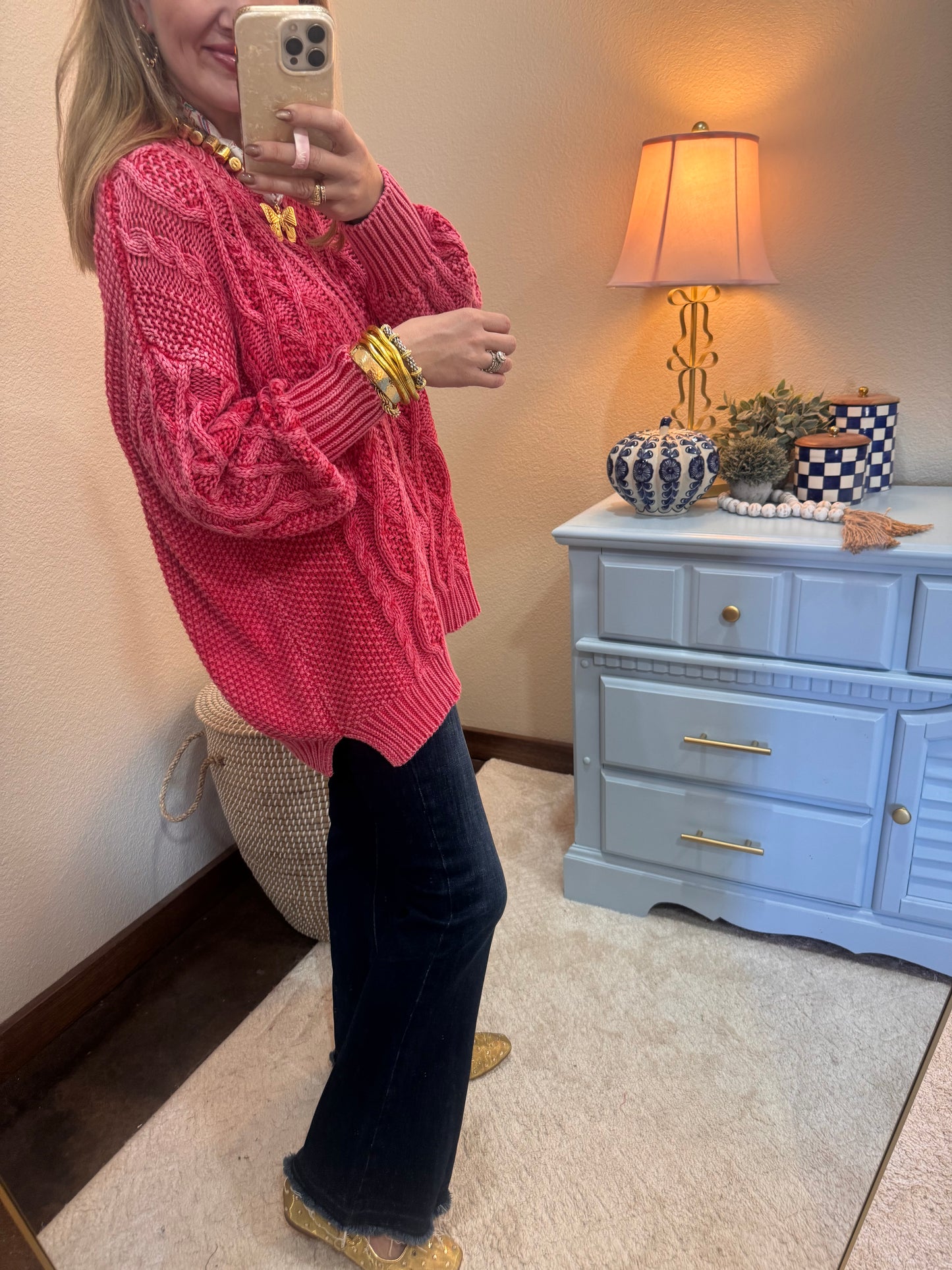 Raspberry Cable Knit Oversized Sweater