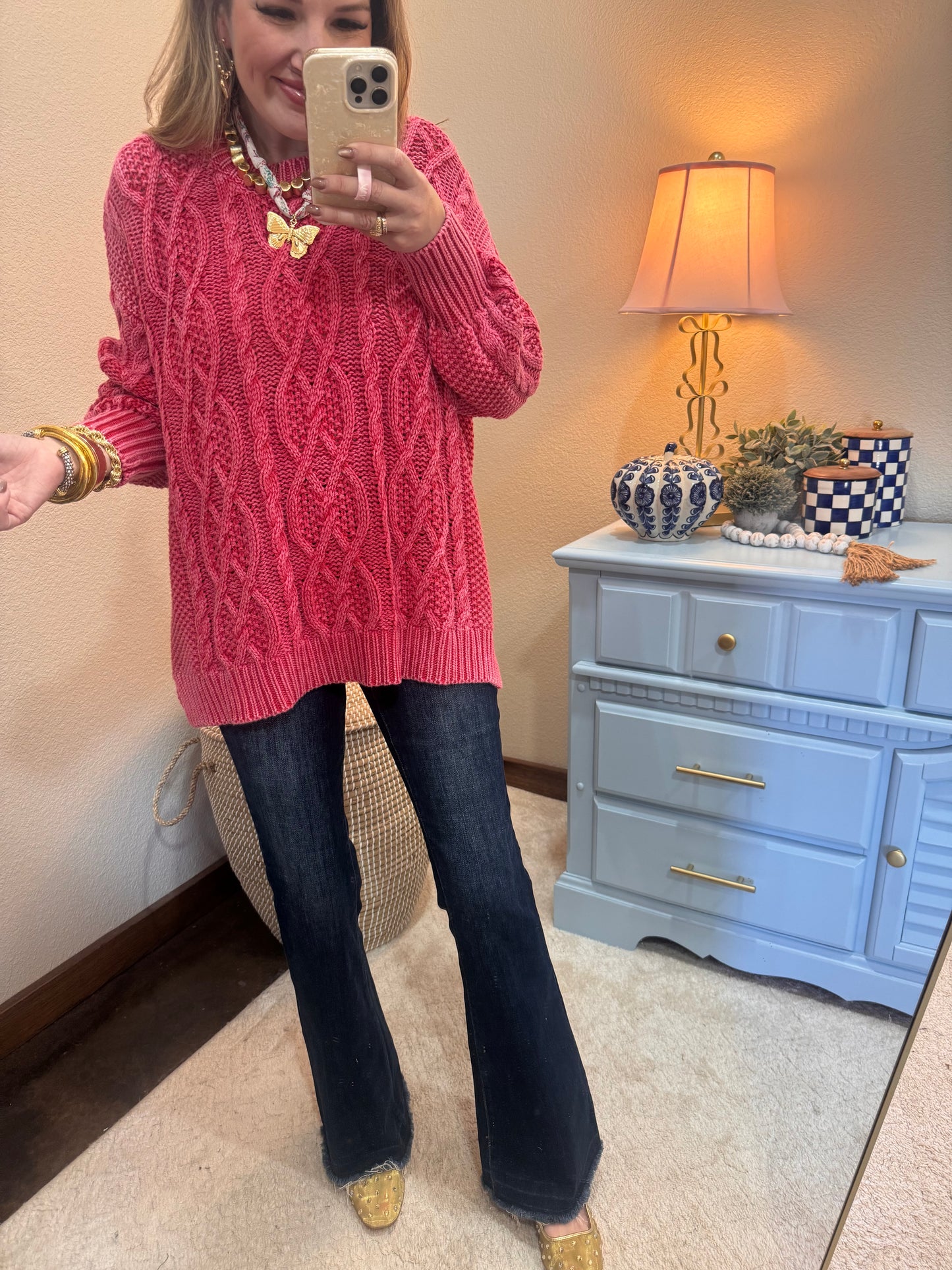 Raspberry Cable Knit Oversized Sweater