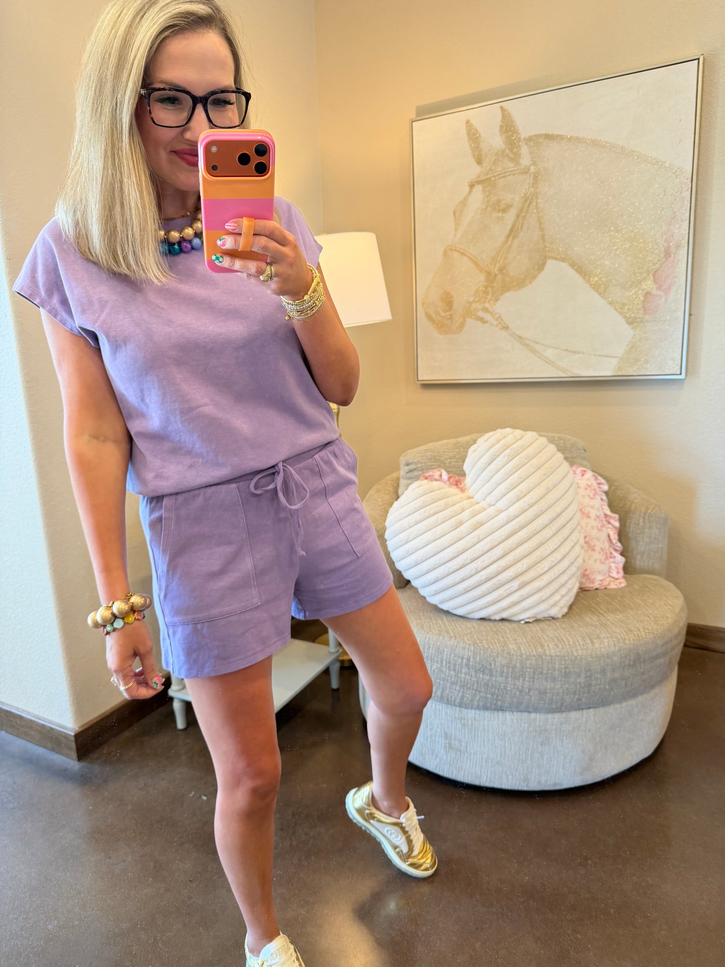Dusty Purple Sleeveless Crew Neck Top And Shorts Set