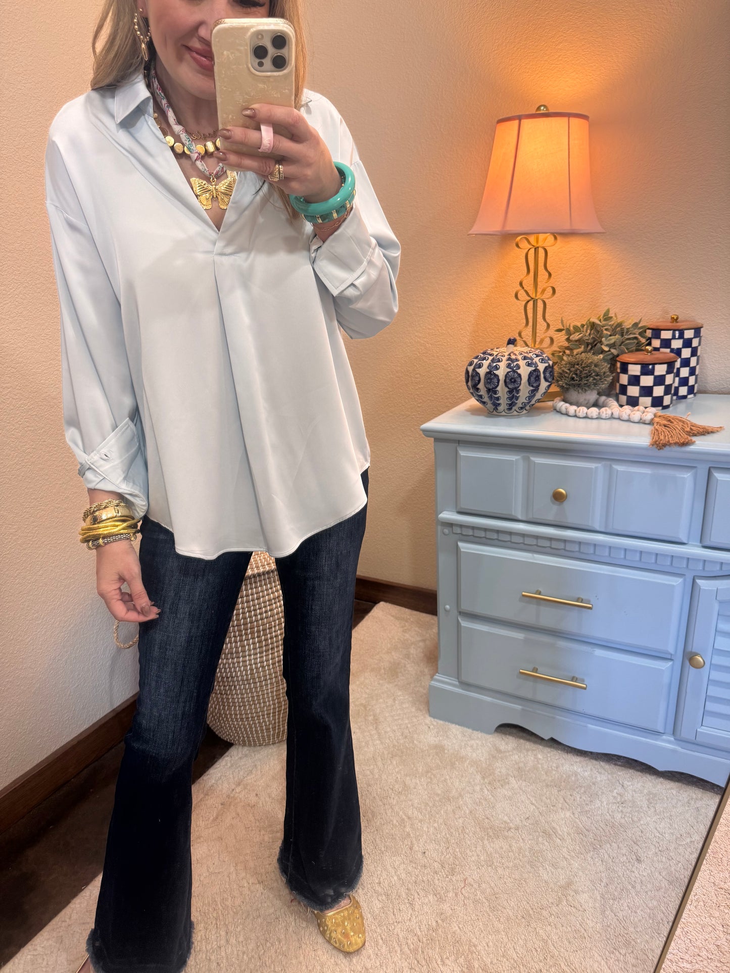 Blue Silky Long Sleeve