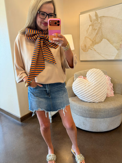 Navy Tie Neck Sleeveless Stripe Top