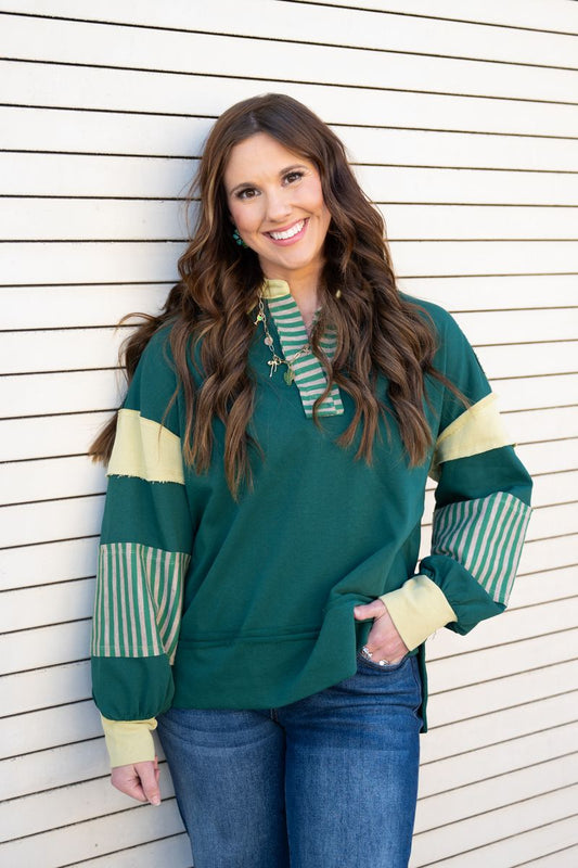 Heather Welper Collection Hunter Green Mix Match Hi-low Casual Top