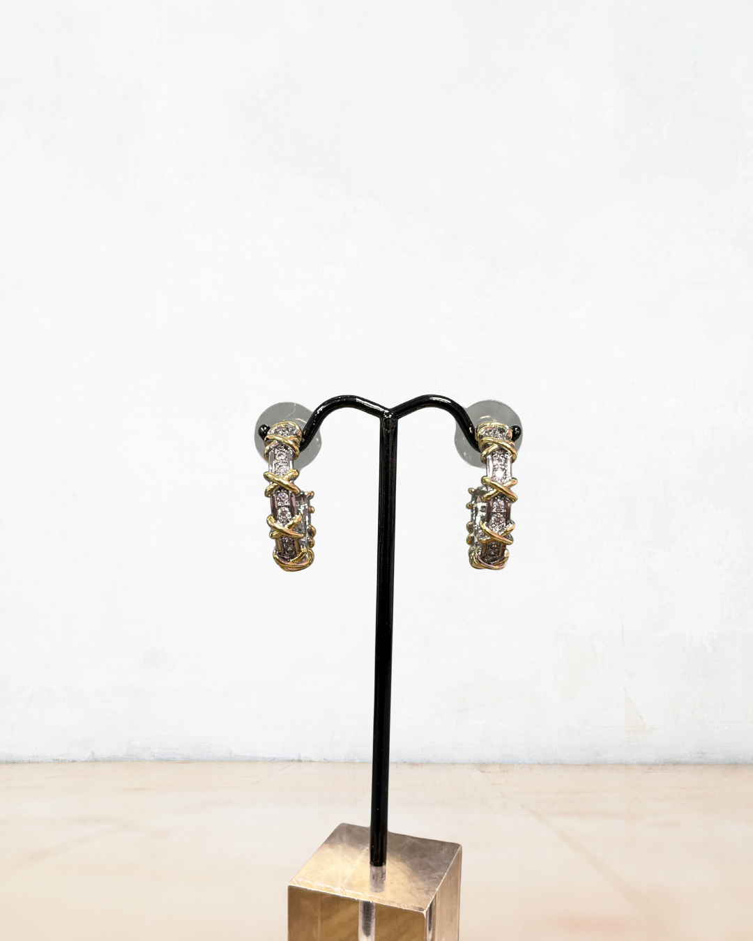 Silver and Gold X Crystal Hoop