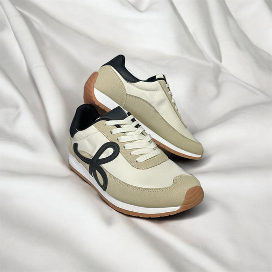 Taupe And Black Bow Sneakers