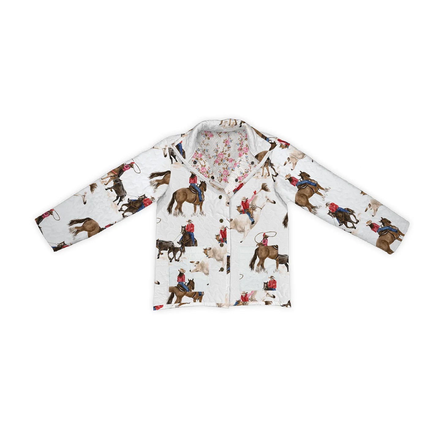 Ida Mae Roselynn Floral White Quilted Snap Jacket