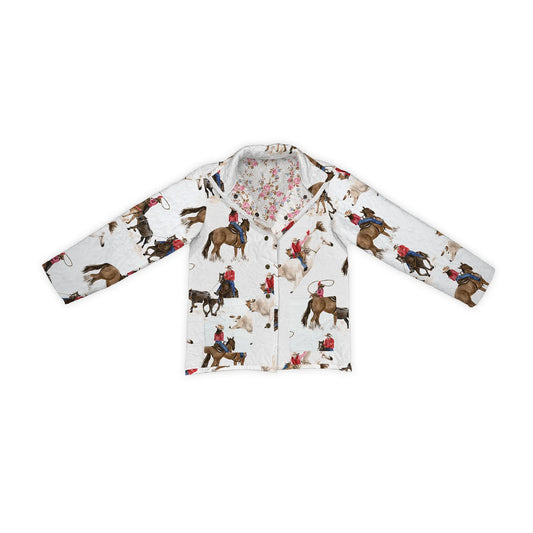 Ida Mae Roselynn Floral White Quilted Snap Jacket