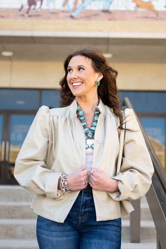 Heather Welper Collection Beige High Collar Over-sized Jacket