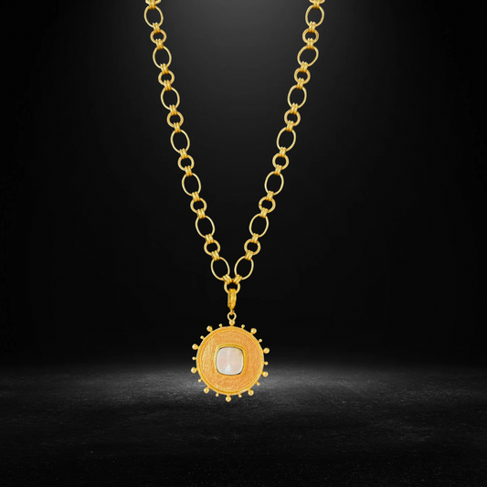 Antique Luxe Starburst Pendant with White Stone Necklace 