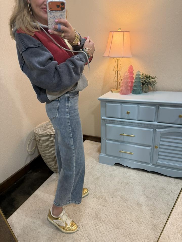 Medium Wash High Rise Low Curve Barrel