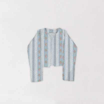 Ida Mae Bella Stripe Blue Quilted Cropped Jacket *FS