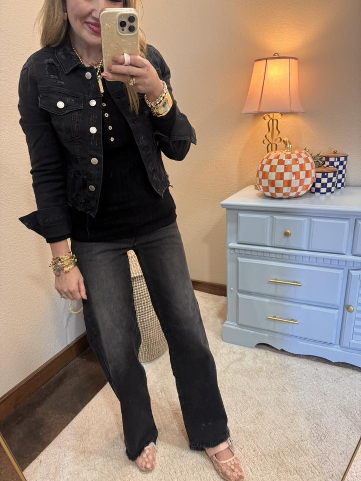 Black Risen Distressed Denim Jacket