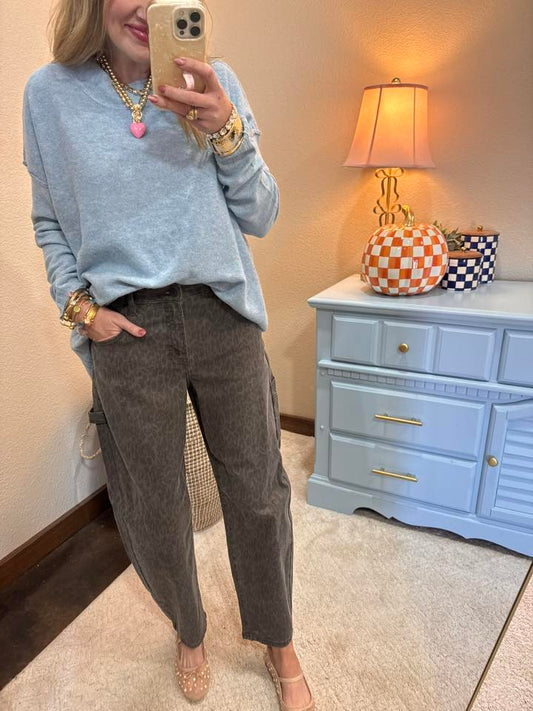 Light Blue Relaxed Fit Cable Neck Sweater