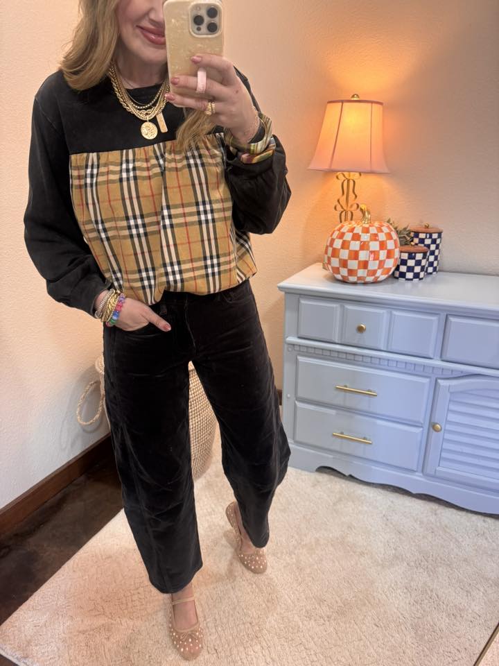 Black Solid & Plaid Mix Match Top