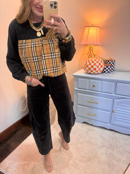 Black Solid & Plaid Mix Match Top