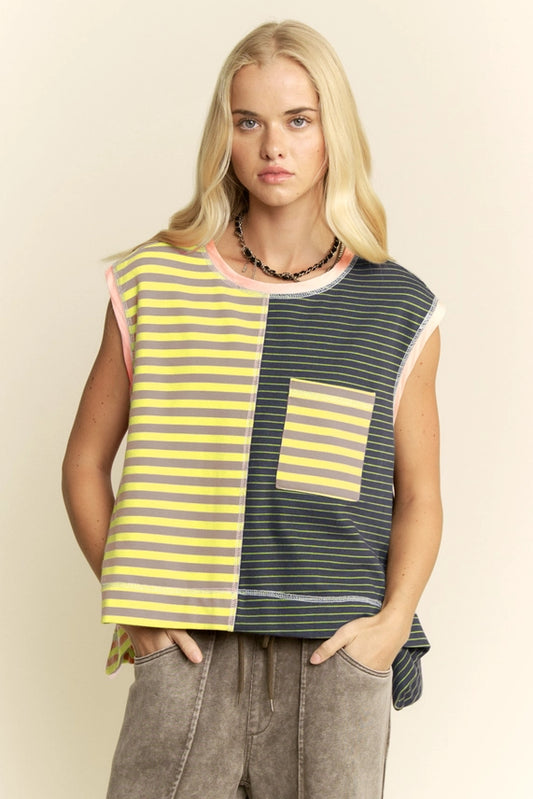 Green Blue Grey Stripe Top
