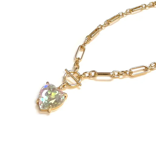 Heart Glass Pendant with Toggle Closure Chain Necklace