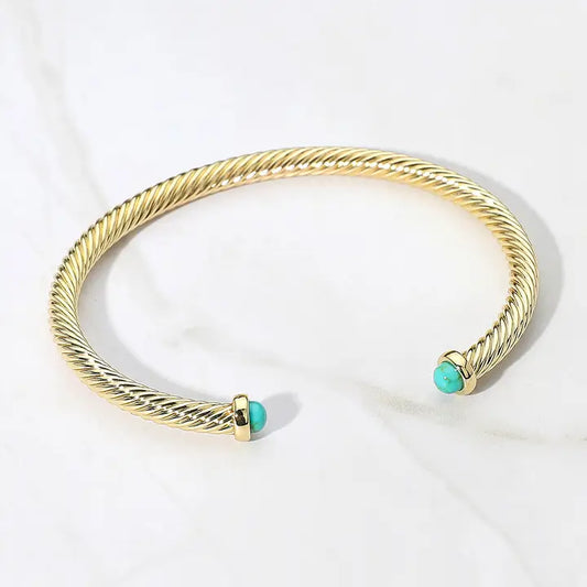 Turquoise and Gold Cable Cuff Bracelet