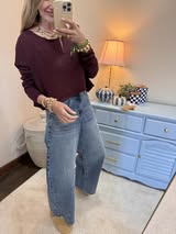 Dark Cherry Wide Neck Relaxed Fit Knit Sweater