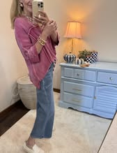 Raspberry 3/4 Sleeve Mineral Washed Over-sized Top