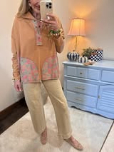 Camel Print Mix Button Front Top