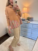 Camel Print Mix Button Front Top