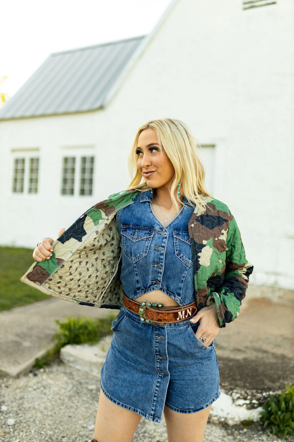 Ida Mae Cheyenne Camo Quilted Cropped Jacket