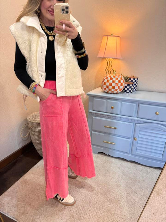 Cream Cozy Sherpa Vest Jacket With Tie-up Side Details