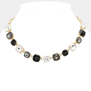 Black Cushion Square Stone Necklace