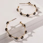 Color Cubic Zirconia Stone Station Hoop Post Earrings- Black